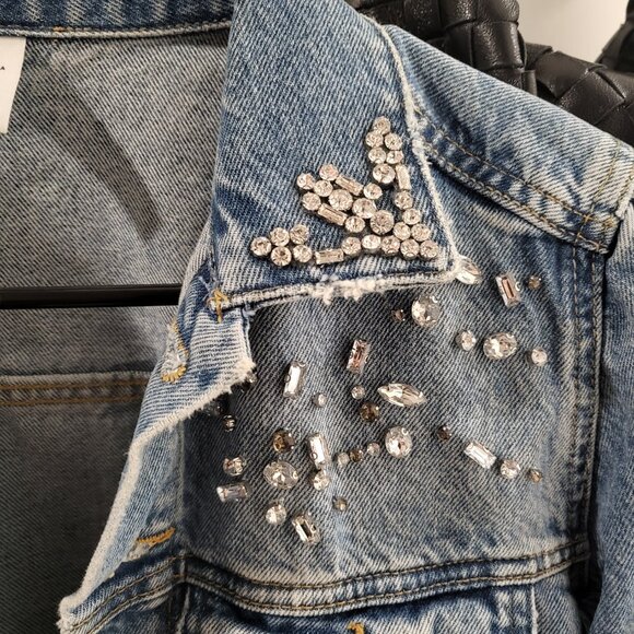 Denim Jacket with beaded crystals size US 8/EUR 38 - Picture 5 of 8